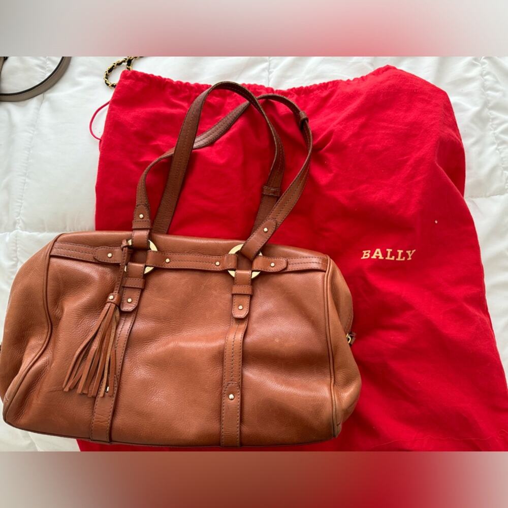 Bally Brown Leather Tote Bag with Tassel & Dust Bag 14x6 Designer Handbag‎
